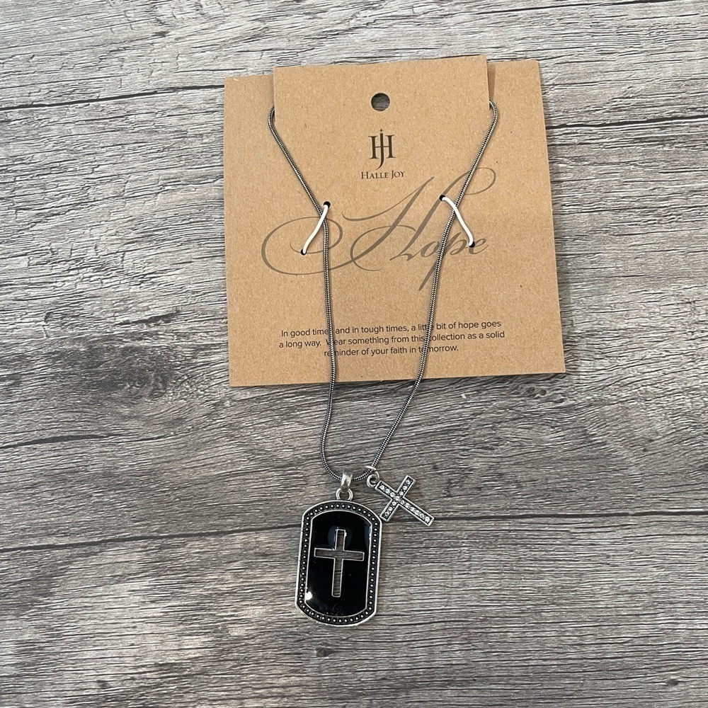 Halle Joy Hope Sliver and Black Cross Necklace